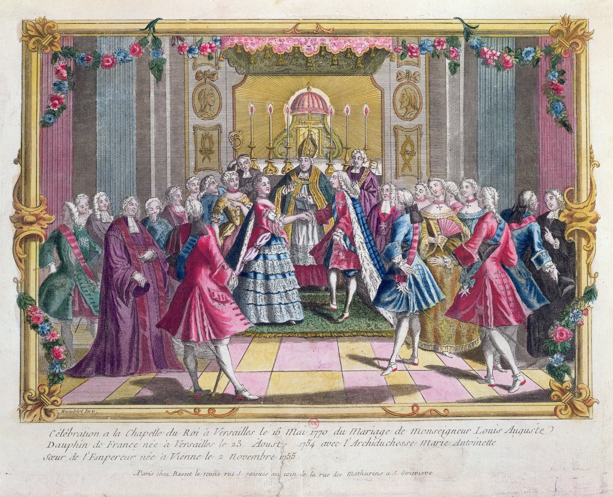 Bröllop av Dauphin av Frankrike (blivande Ludvig XVI) med ärkehertiginnan Marie-Antoinette i kapellet i Versailles den 16 maj 1770 av French School