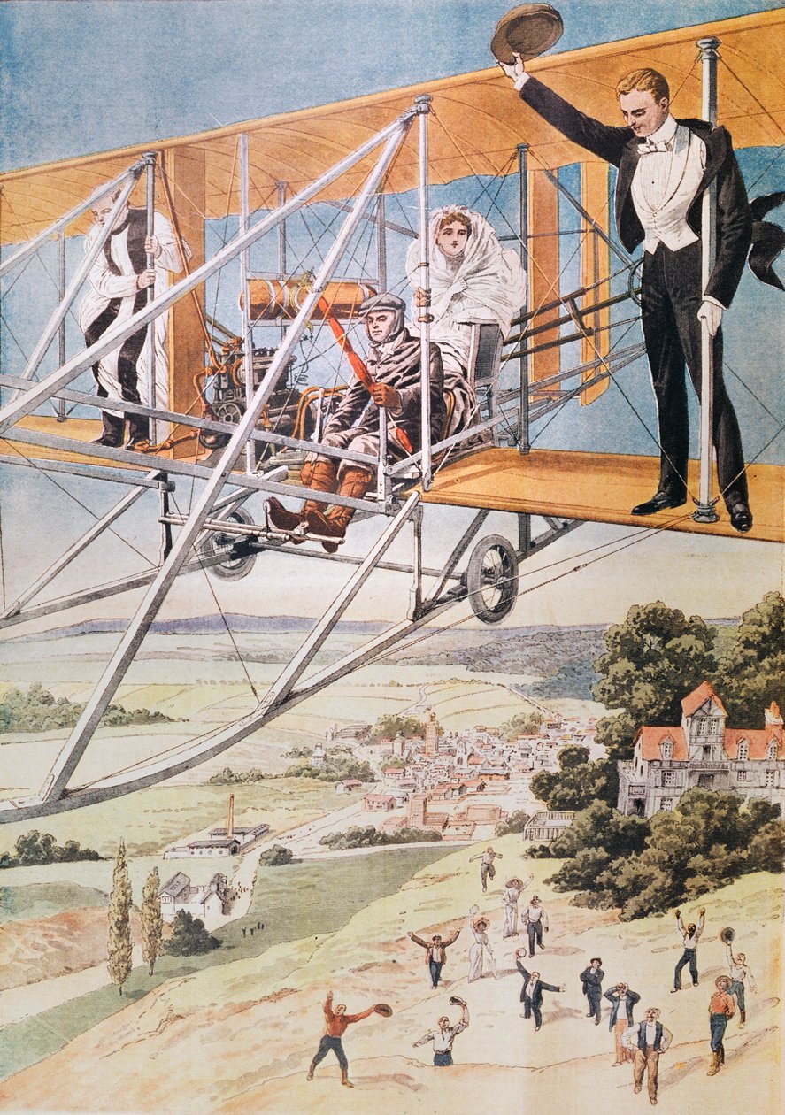 Giftermål på ett flygplan, illustration från Le Petit Journal 1911 av French School