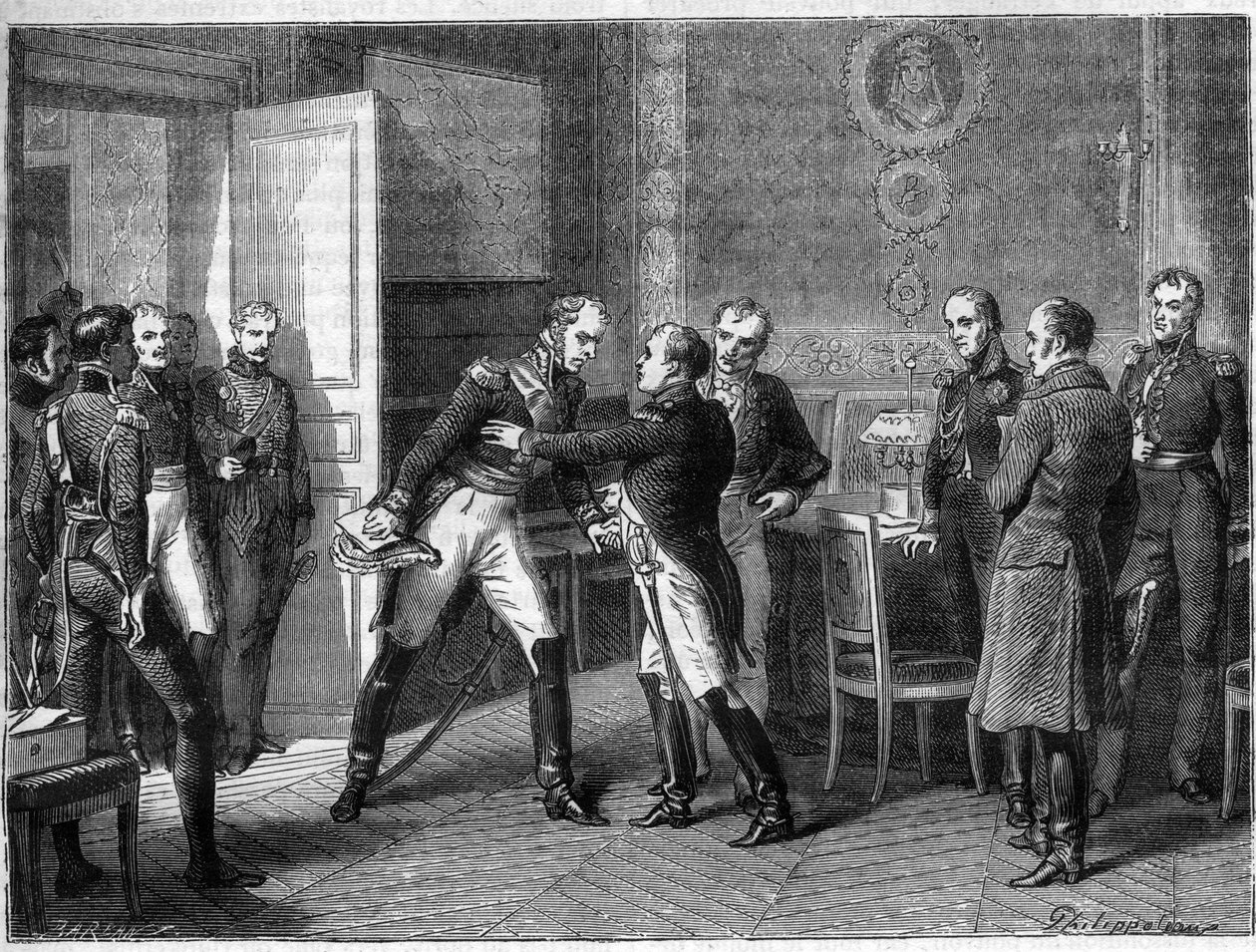 Marskalk Michel Ney byter sida, förenar sig med sina trupper med Napoleon den 14 mars 1815 - Les Hundred Days - Intervju med Marechal Michel Ney och Napoleon i Auxerre 1815 - Marechal Ney proklamerar sig själv till förmån för Napoleon I återvänder från Elb av French School