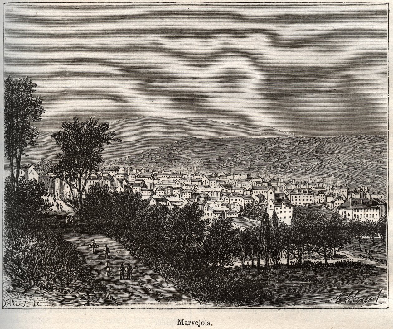 Marvejols - Lozere - Languedoc-Roussillon - gravyr i "La France illustrée: geografi, historia, statistisk administration" av V.-A. Maltbrunt. 1884 av French School
