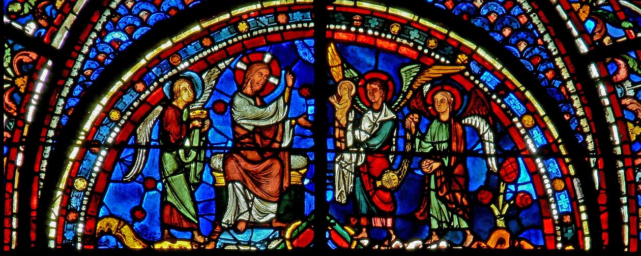 Maria Magdalenas fönster: Kristus välsignar Maria Magdalenas själ (w46) av French School