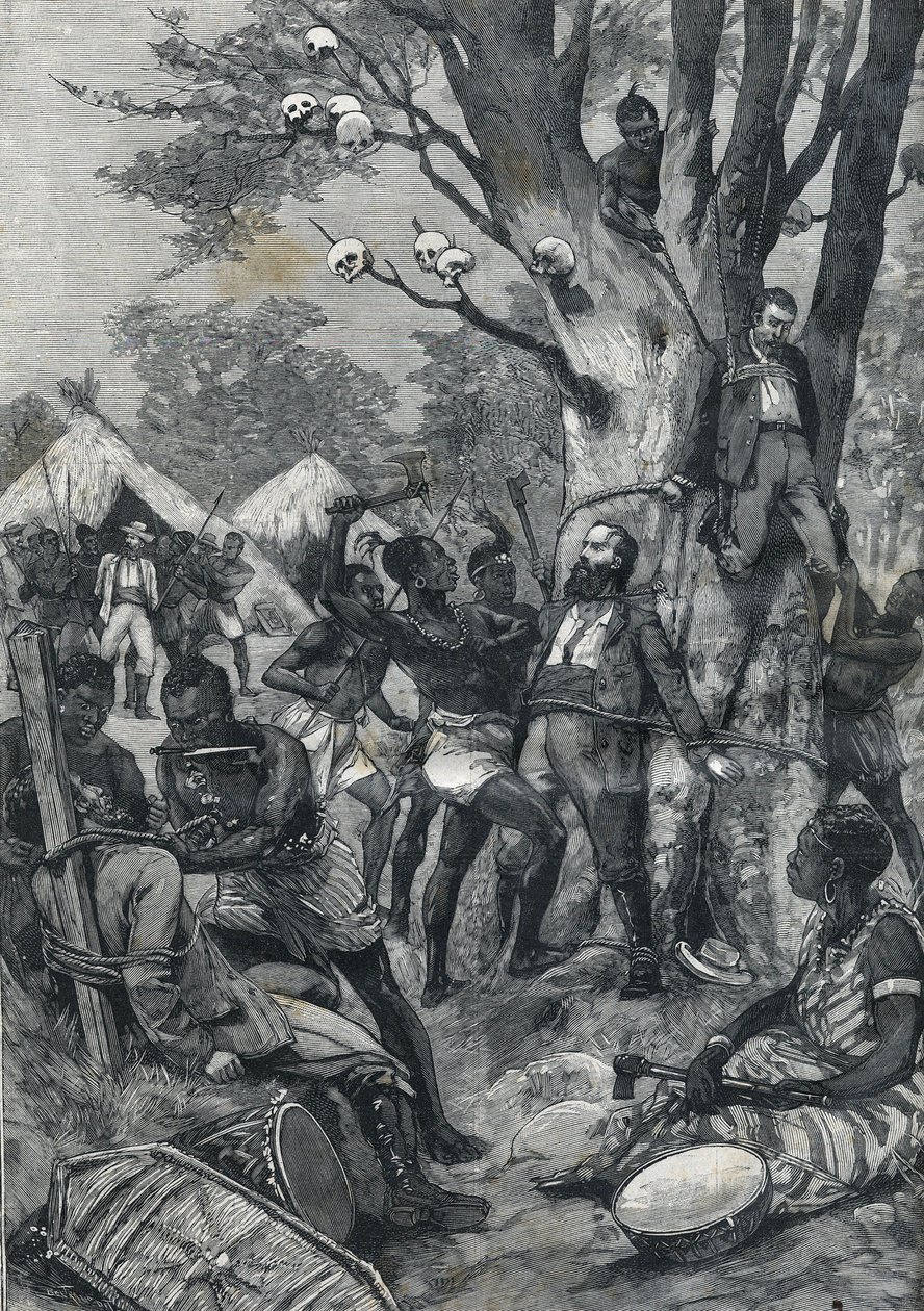 Massaker i Kongo: Européernas förnödenheter av kannibaler. I "Le petit Parisien"" från 1898. av French School