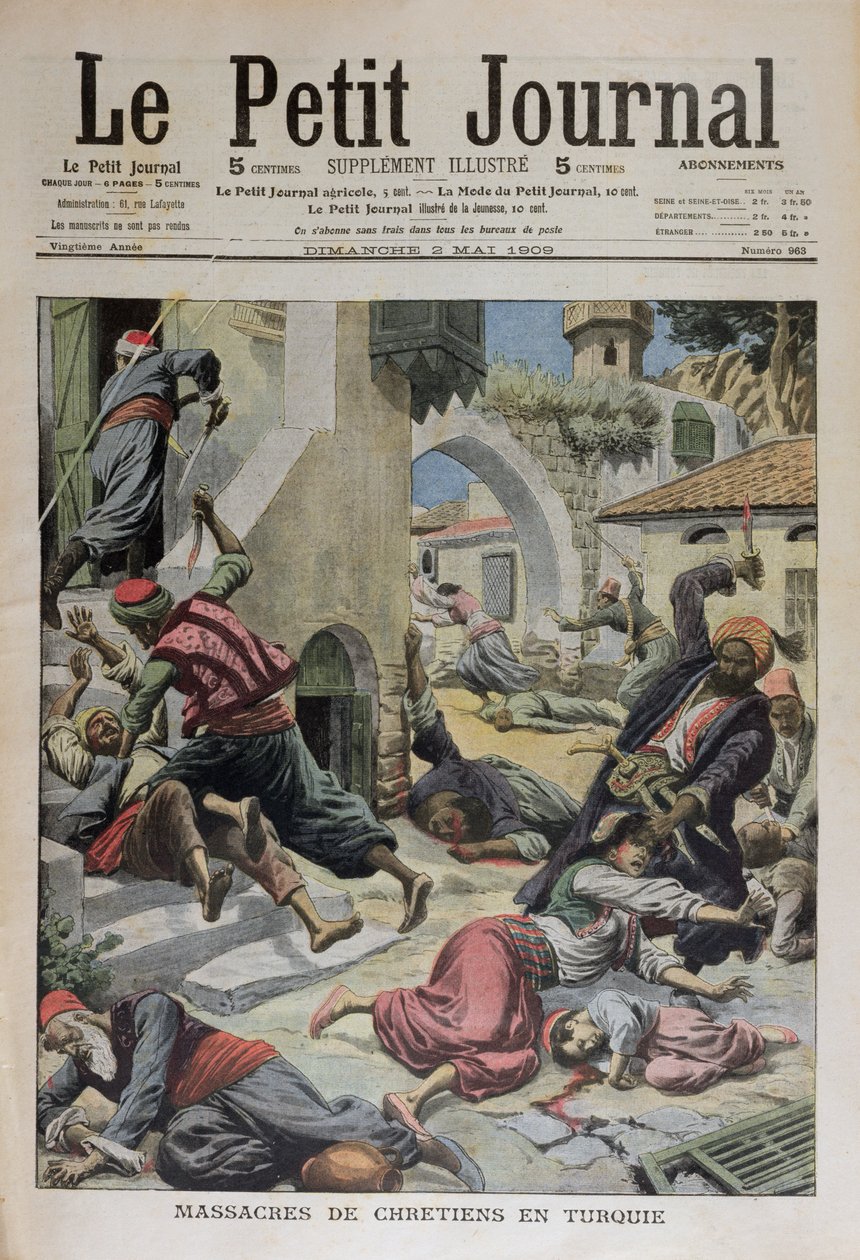 Massaker av kristna i Turkiet, omslagsillustration från Le Petit Journal 2 maj 1909 av French School