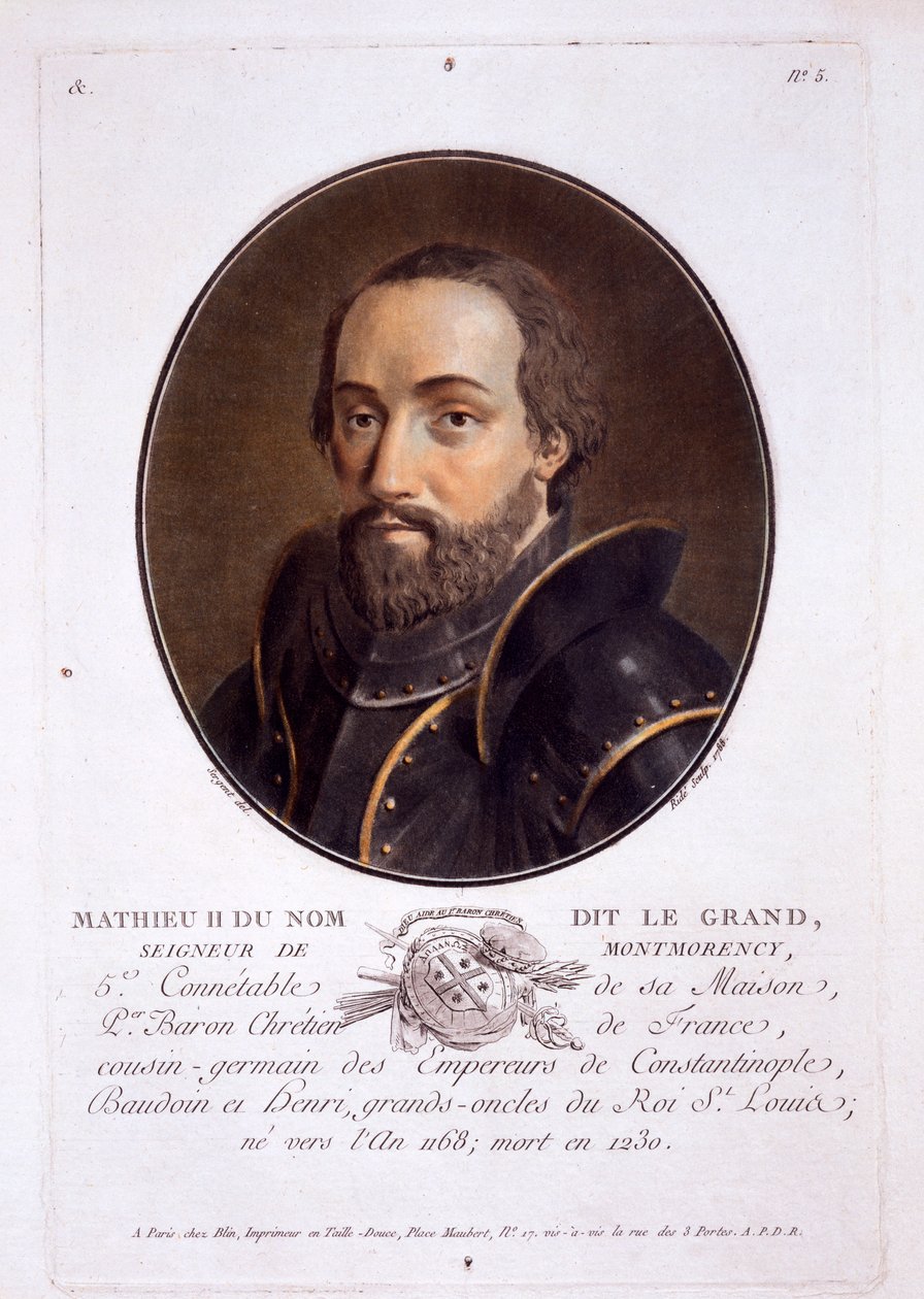 Mathieu II de Montmorency, från Portraits of Great Men, Illustrious Women, and Memorable Subjects of France, publicerad 1787-92 av French School