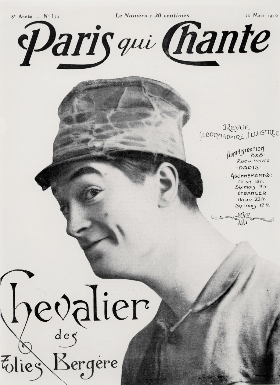 Maurice Chevalier, ur "Paris qui Chante", 30 mars 1910 (litografi) av French School