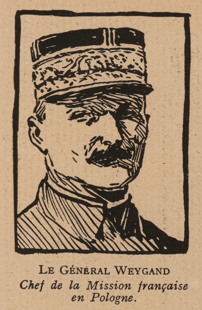 Maxime Weygand, fransk general och medlem av den interallierade missionen som skickades för att stödja den andra polska republiken under det polsk-sovjetiska kriget 1920 (litografi) av French School