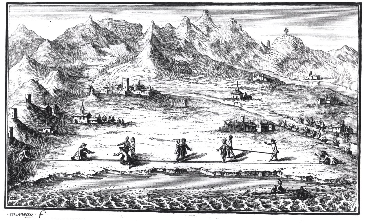 Measuring the Meridian, illustration från La Meridienne de Paris av Cesar-Francois Cassini de Thury, 1744 av French School
