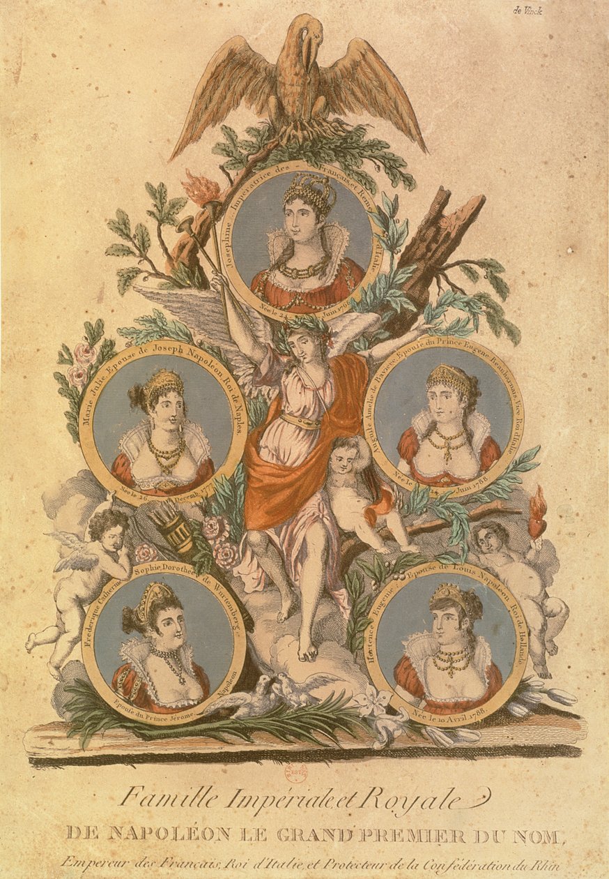 Medaljonger som representerar medlemmarna av Napoleon I:s kejserliga familj: Kejsarinna Josephine; Marie Julie, fru till Joseph Napoleon; kung av Neapel; Augusta Amelia av Bayern; Frederica Catherine av Wur av French School