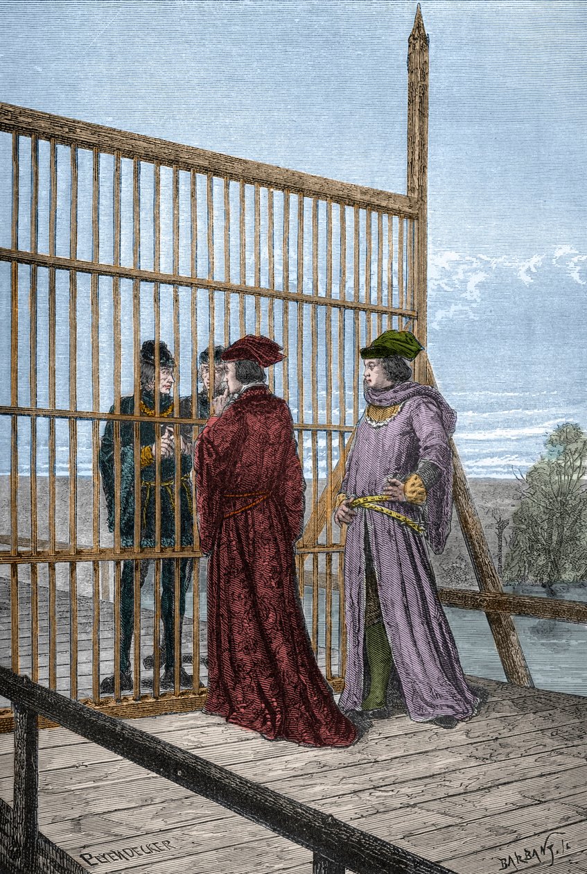 Möte mellan kung Edward IV och Ludvig XI av Frankrike i Pecquigny - Treat de Picquigny (departementet Somme) den 29 augusti 1475 mellan Ludvig XI och Edward IV avslutar hundraåriga kriget - gravyr i "L
