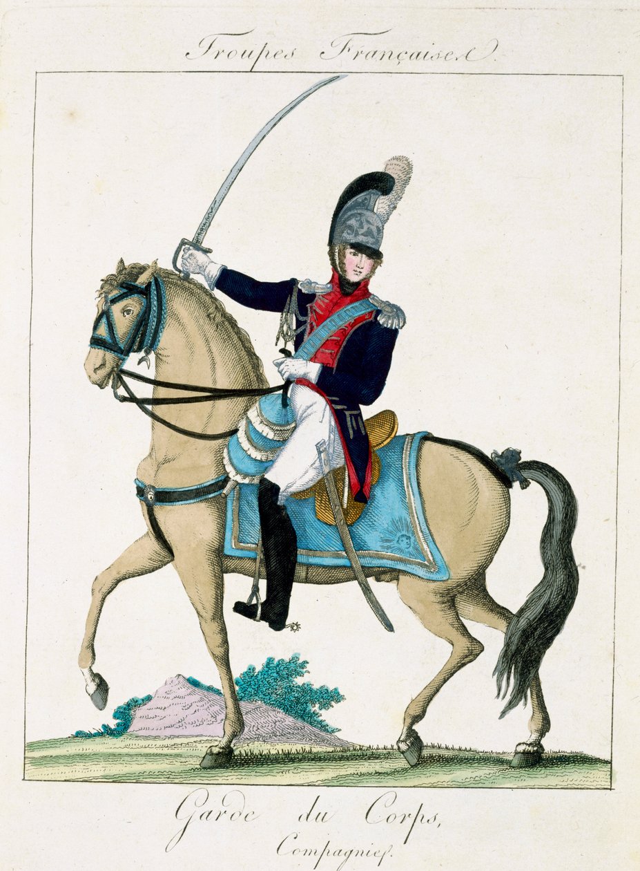 Medlem av Grd du Corps, från Troupes Francaises, pub. i Basset, Paris, ca 1790 av French School