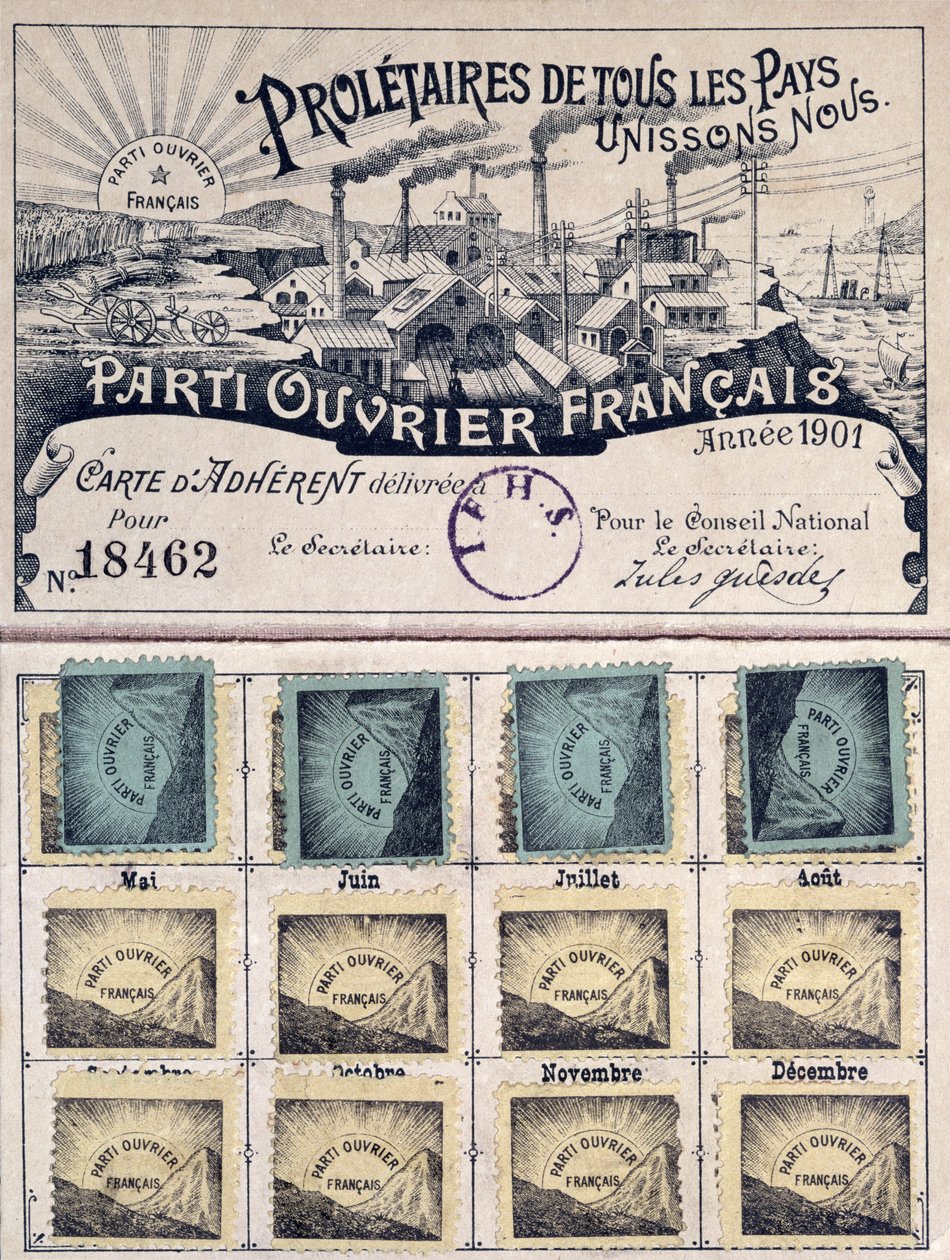 Medlemskort för det franska arbetarpartiet under Jules Guesdes ledarskap (1845-1922) 1901 av French School