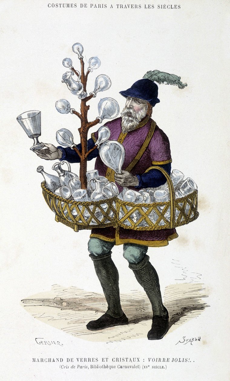 Köpare av glas och kristaller på 1400-talet - i "Paris a travers les siecles"" av H. Gourdon de Genouillac, edF. Roy, Paris av French School