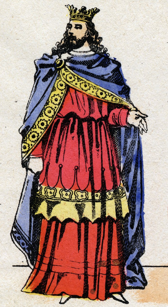 Merovingerdynastin: Porträtt av Childerik III (714-755) Frankernas kung från 743 till 751. Epinal avbildning från slutet av 1800-talet. Privat samling. av French School