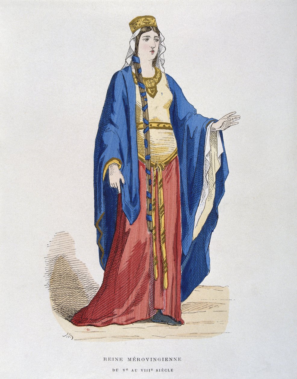 Merovinger drottning, från c05th till c08th, från franska civila och militära dräkter genom århundradena av French School