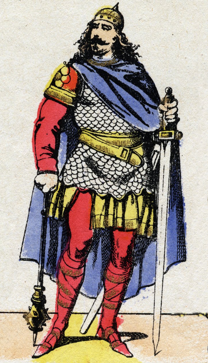 Merovingerdynastin: Porträtt av Charles Martel (v. 688-741) borgmästare i palatset från 737 till 741. Epinal avbildning från slutet av 1800-talet. Privat samling. av French School