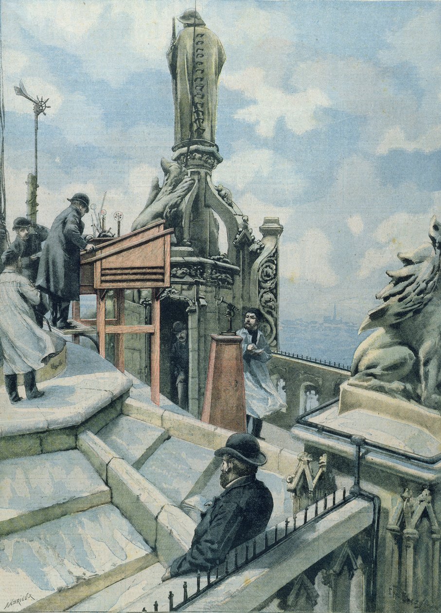 Meteorologiskt observatorium på Tour St. Jacques, illustration från Le Petit Parisien, 20 november 1902 av French School