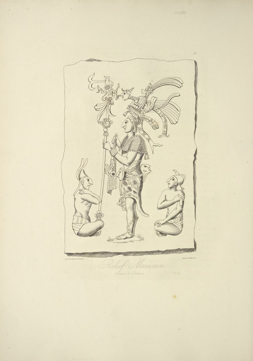 Mexikansk relief hittad i Oaxaca, illustration från "Views of the Cordilleras and Monuments of the Indigenous Peoples of America" ​​av Alexander von Humboldt och Aime Bonpland av French School