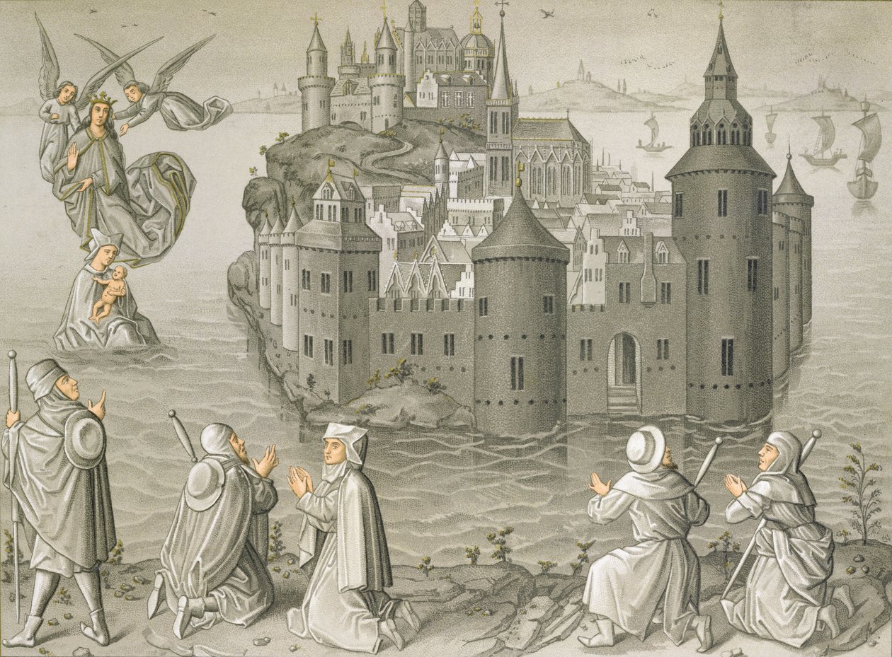 Mirakel av Jungfru Maria som räddar pilgrimer vid Mont Saint-Michel av French School