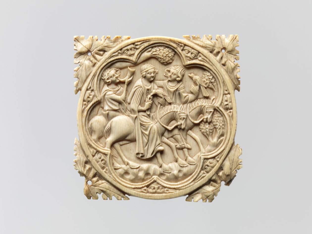 Spegelfodral med falkoneringsfest, 1330–60 av French School