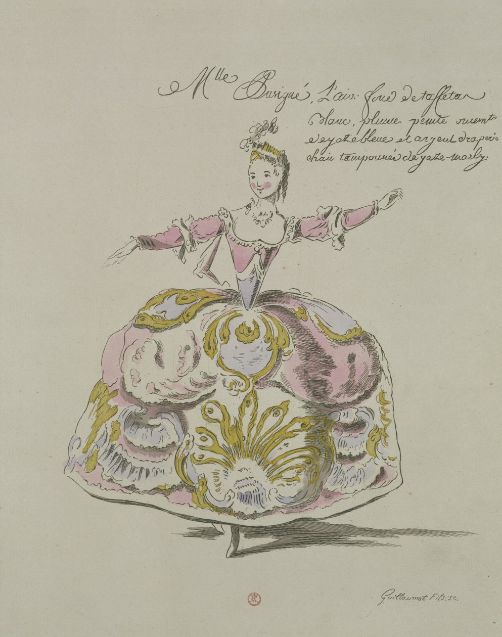Miss Puvigne as Air, in Zoroastre, ett libretto av Cahusac, komponerat av Jean-Philippe Rameau (1683-1764) faksimil av A. Guillaumot Fils, 1749 (färgstick) av French School