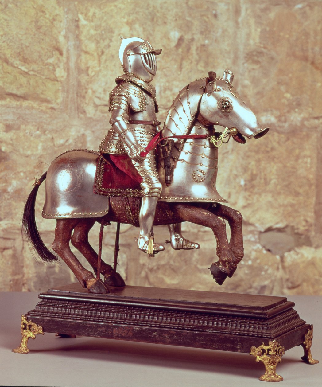 Modell av en barderad häst och ryttare, ca 1640 av French School