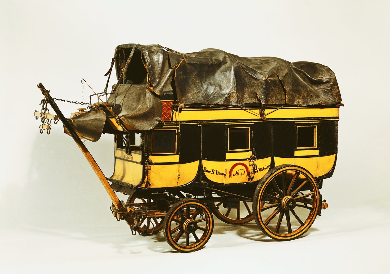 Modell av en omnibus med fyrtio sittplatser (målat trä) av French School