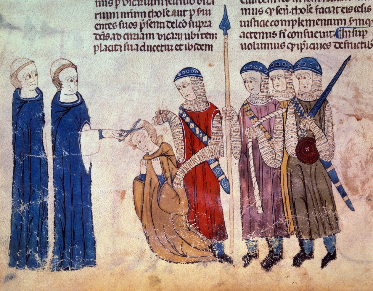 Monk mejade som straff för sin utsvävning. Miniatyr från manuskriptet "" Customs of Toulouse" (Folio 33V) av French School