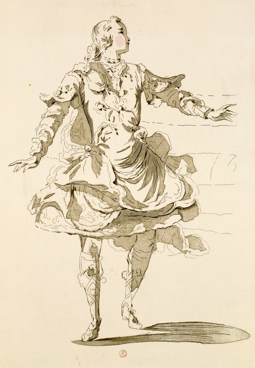 Monsieur Jeliotte som Pigmalion, i Pigmalion, ett libretto av Lamotte, komponerat av Jean-Philippe Rameau (1683-1764) 1748 (färgstick) av French School