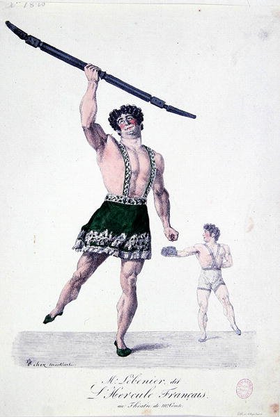 Monsieur Lebenier, känd som "den franska Hercules", ca 1820-30 (färg litho) av French School