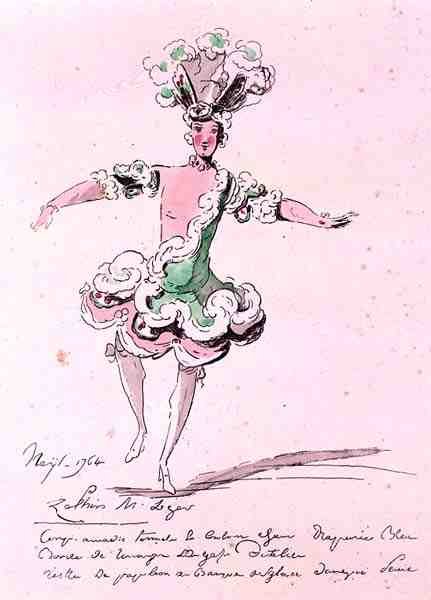 Monsieur Leger som Zephyr, i Nais, ett libretto av Cahusac, komponerat av Jean-Philippe Rameau (1683-1764) 1764 (färgstick) av French School