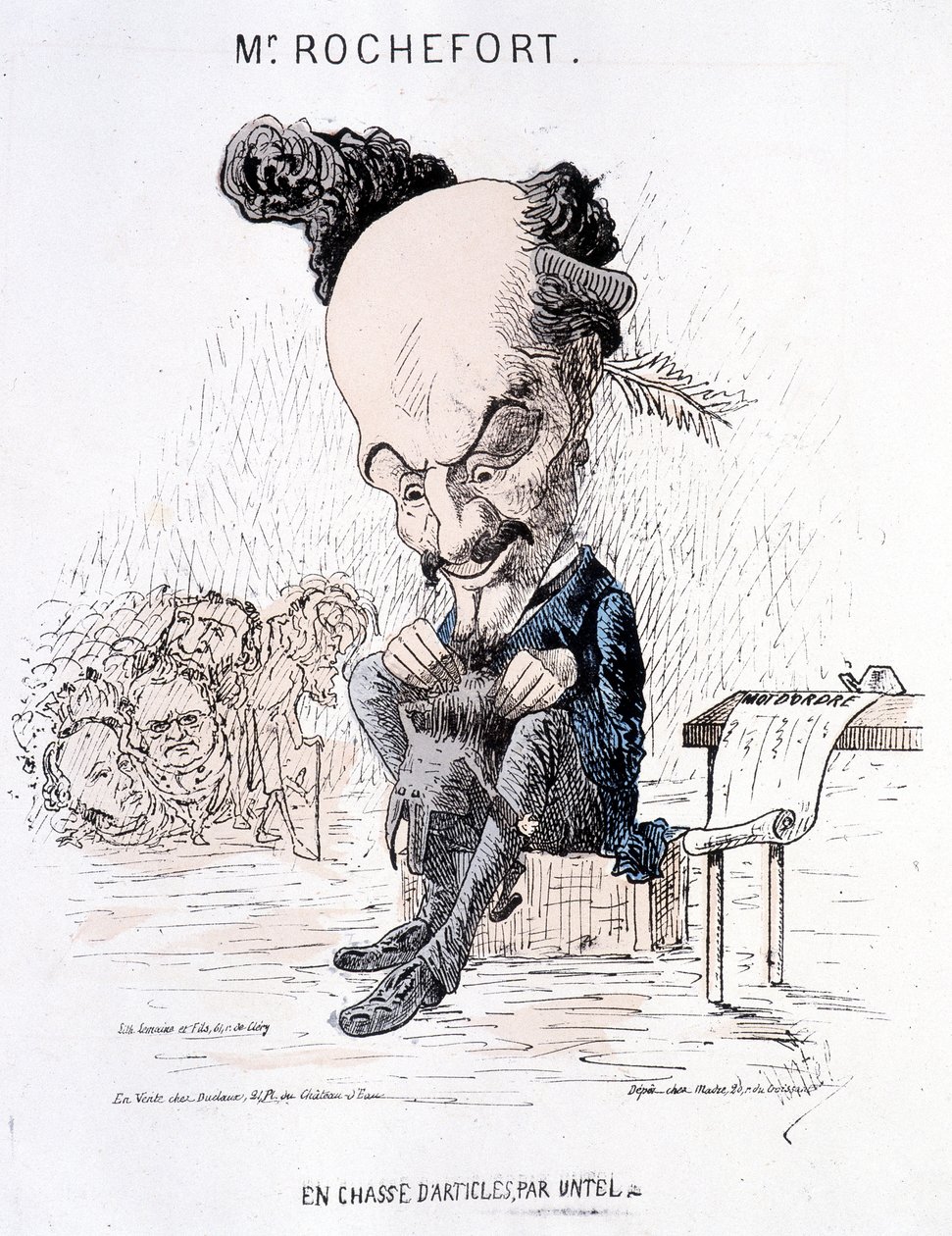 Monsieur Rochefort på jakt efter artiklar av Untel. Karikatyr om Rochefort och kommunen. av French School