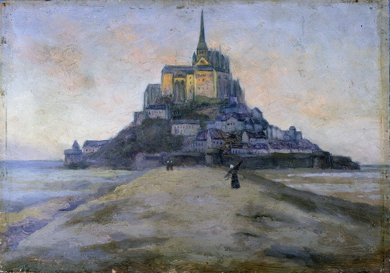 Mont Saint-Michel och passagen - anonym målning av French School