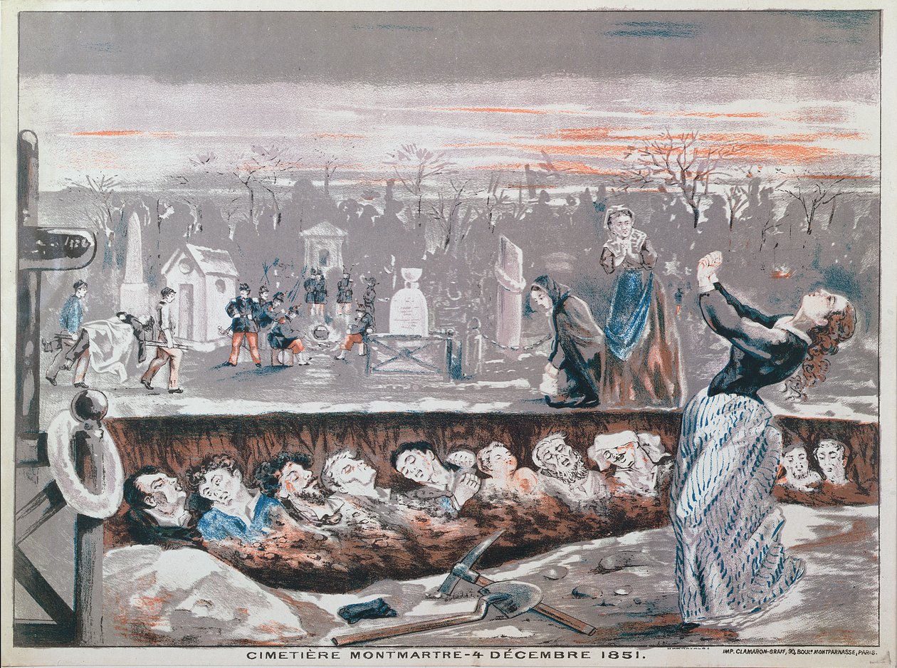 Kyrkogården Montmartre, 4 december 1851 (färglitografi) av French School