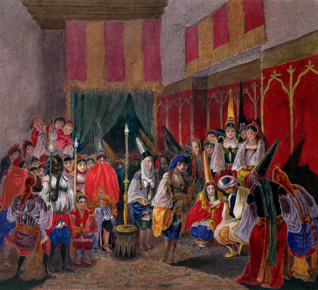 Moriskt bröllop i Algeriet, ca 1840-45 (wc på papper) av French School