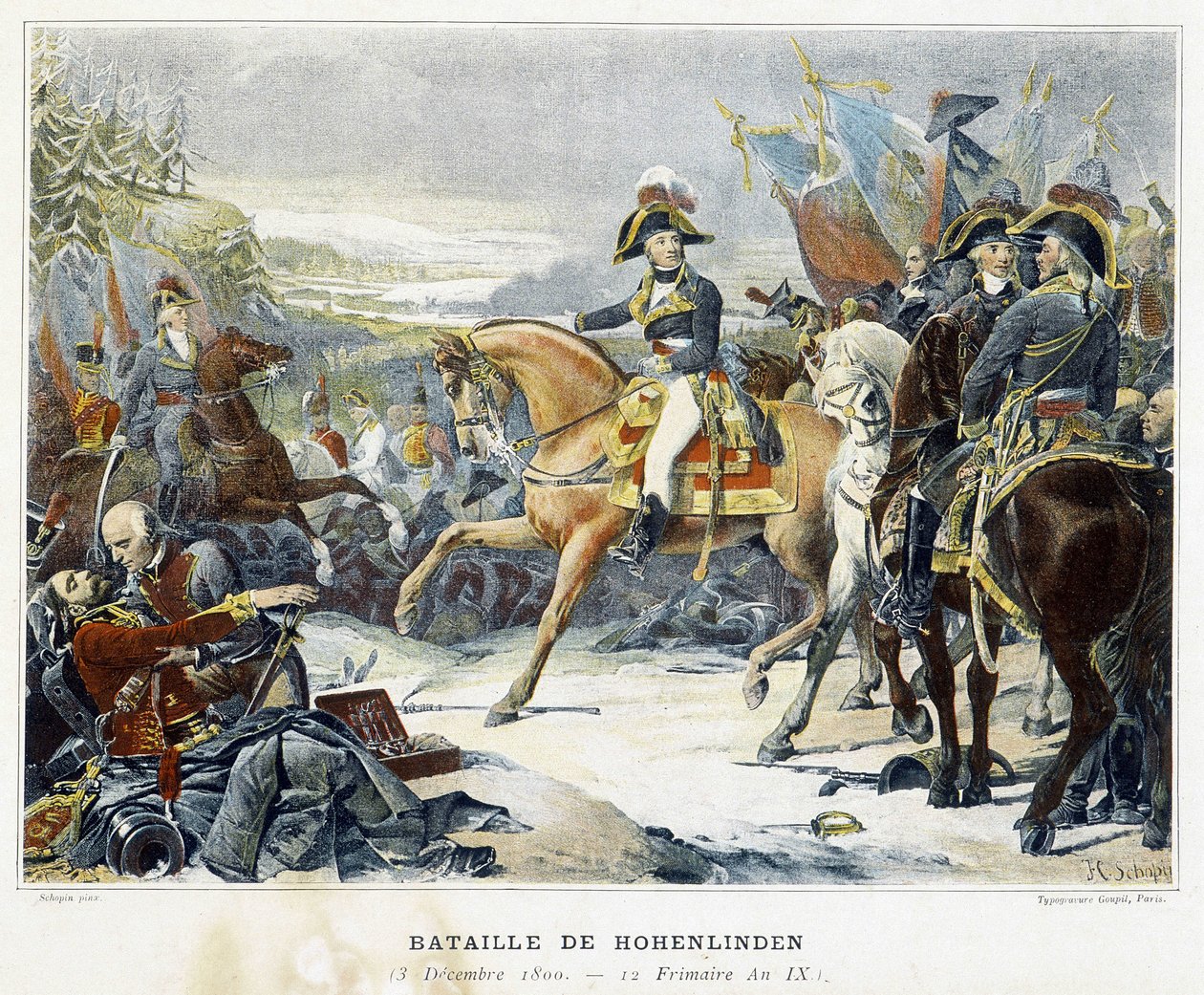 Moreaus seger över österrikarna under befälet av ärkehertig Jean den 3 december 1800 i slaget vid Hohenlinden (Baviere - Tyskland). av French School