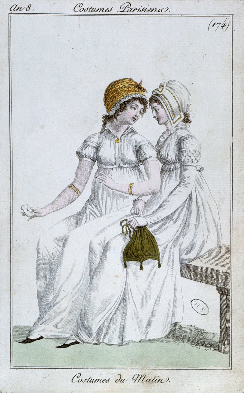 Morgonklänning, modetallrik från Costumes Parisiens, 1800 av French School