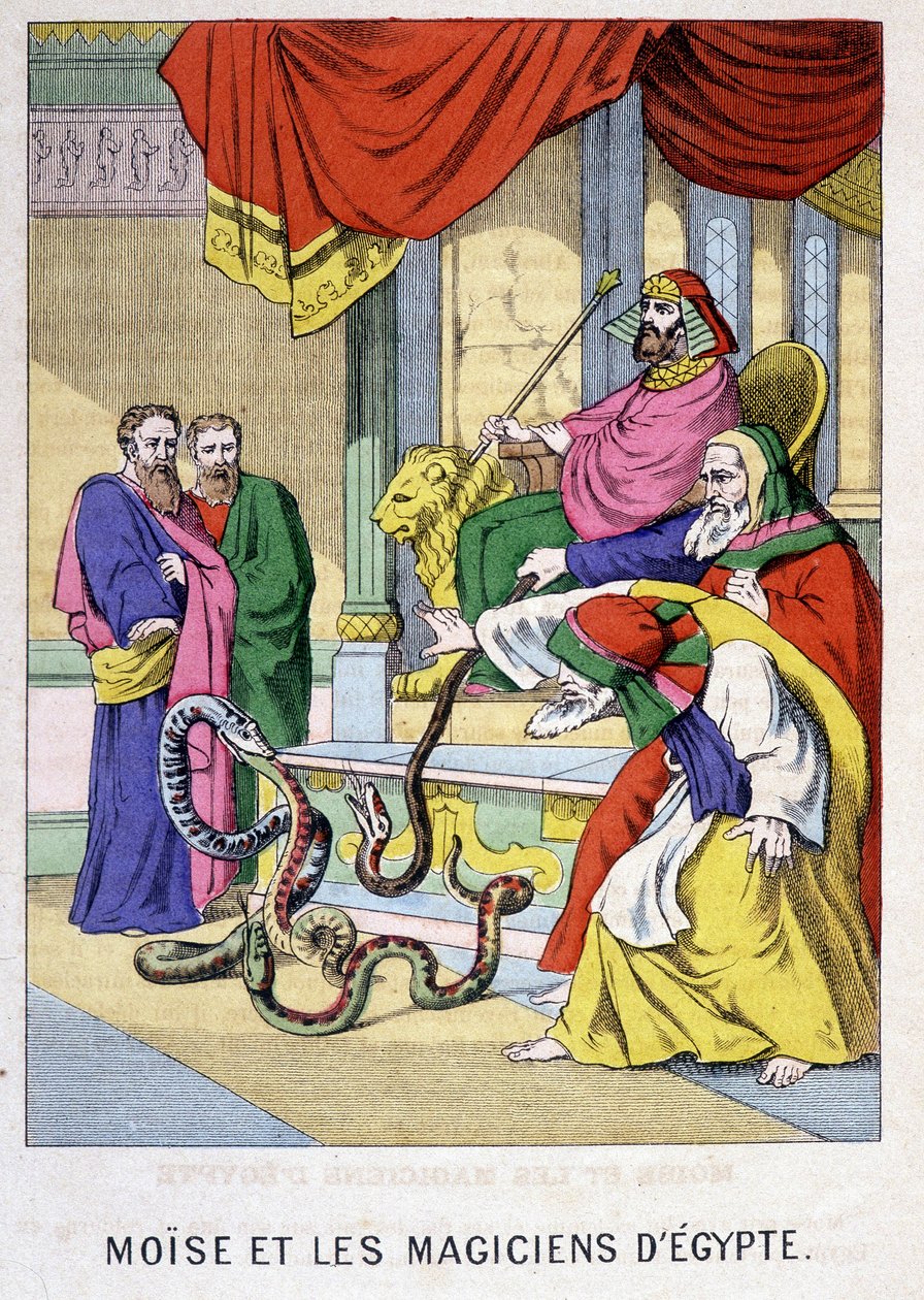 Moses och magikerna i Egypten - i "" Moses liv", red. Olivier Pinot, Epinal, sent 1800-tal av French School