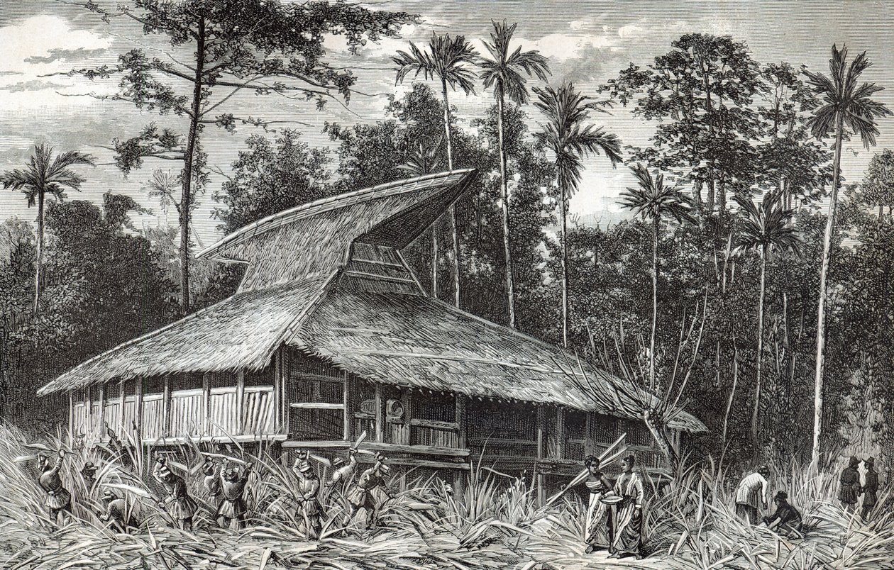 Moskén i Dodinga, Nya Guinea, illustration från tidningen Le Tour du Monde, 1879 av French School