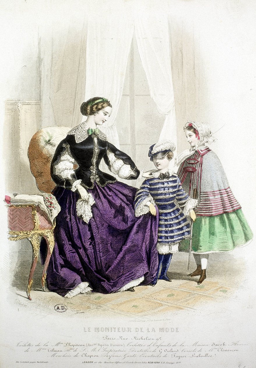 Mor och barn - i "" The Fashion Monitor"", mitten av 1800-talet av French School