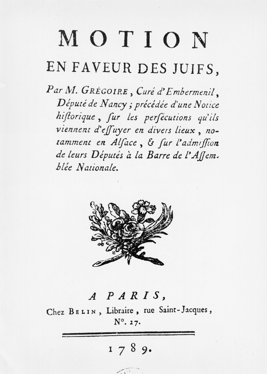 Motion till förmån för judarna, av Henri Gregoire (1750-1831), 1789 av French School