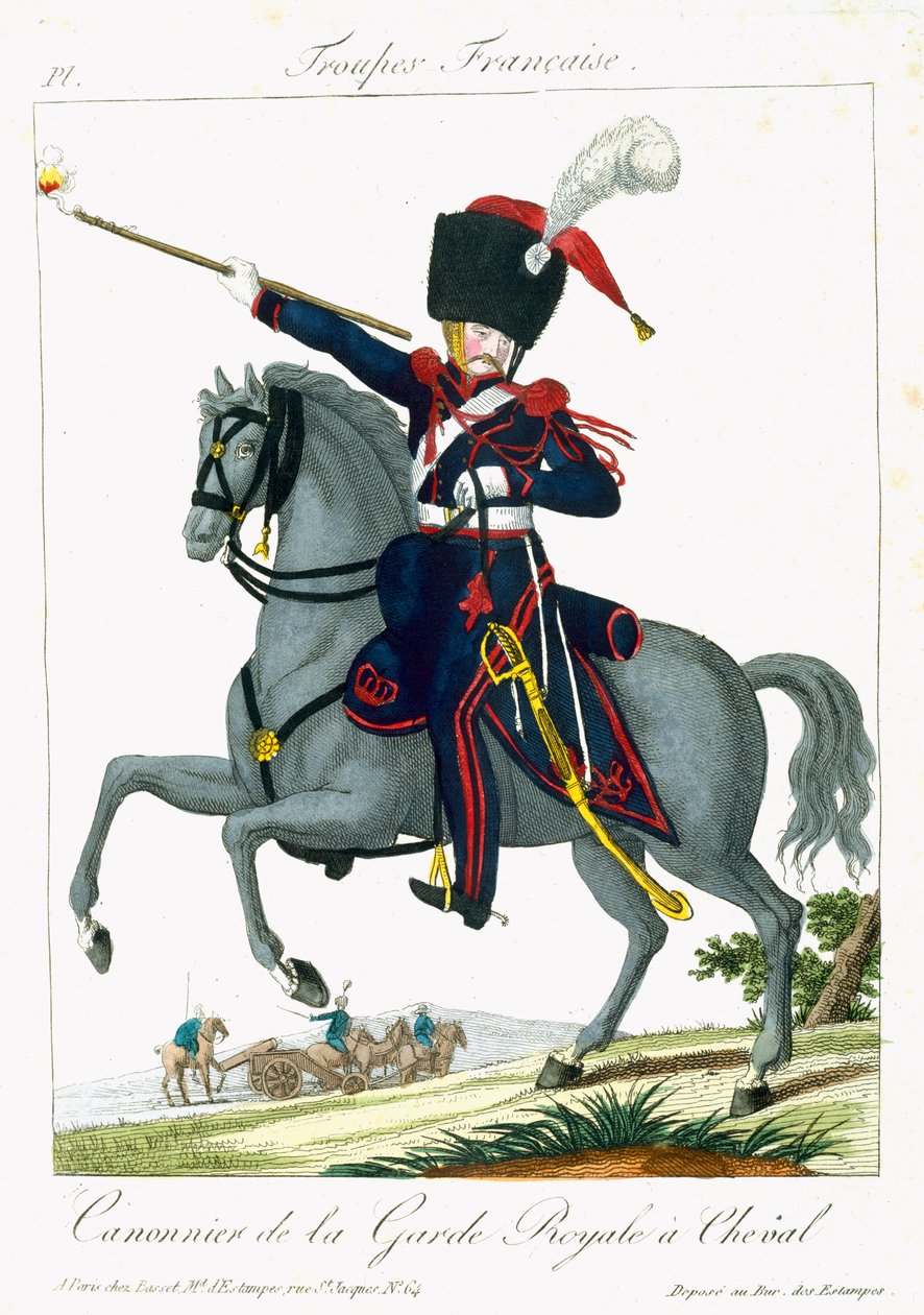 Mounted Cannonier of the Royal Guard, från Troupes Francaises, pub. hos Basset, Paris, ca 1790 av French School
