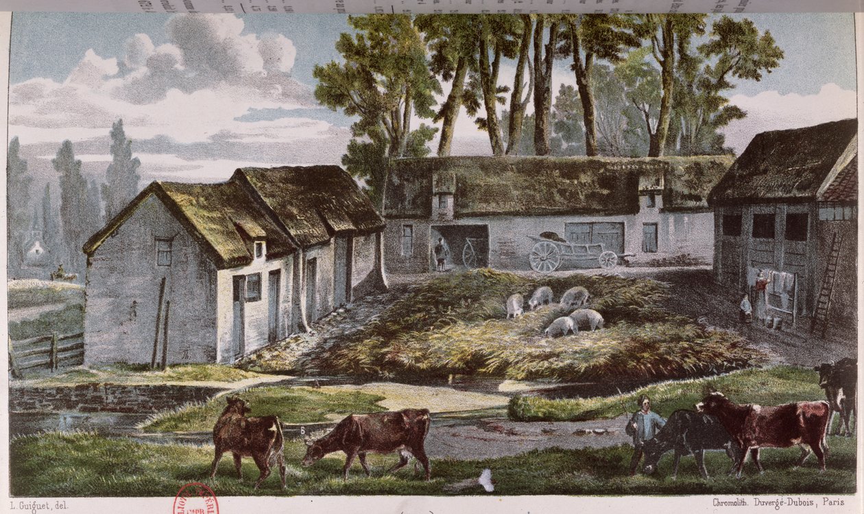 Herr Vandercolmes gård i Armbouts-Cappel (Nord) före förbättringen av gödselbrunnen, 1867 av French School