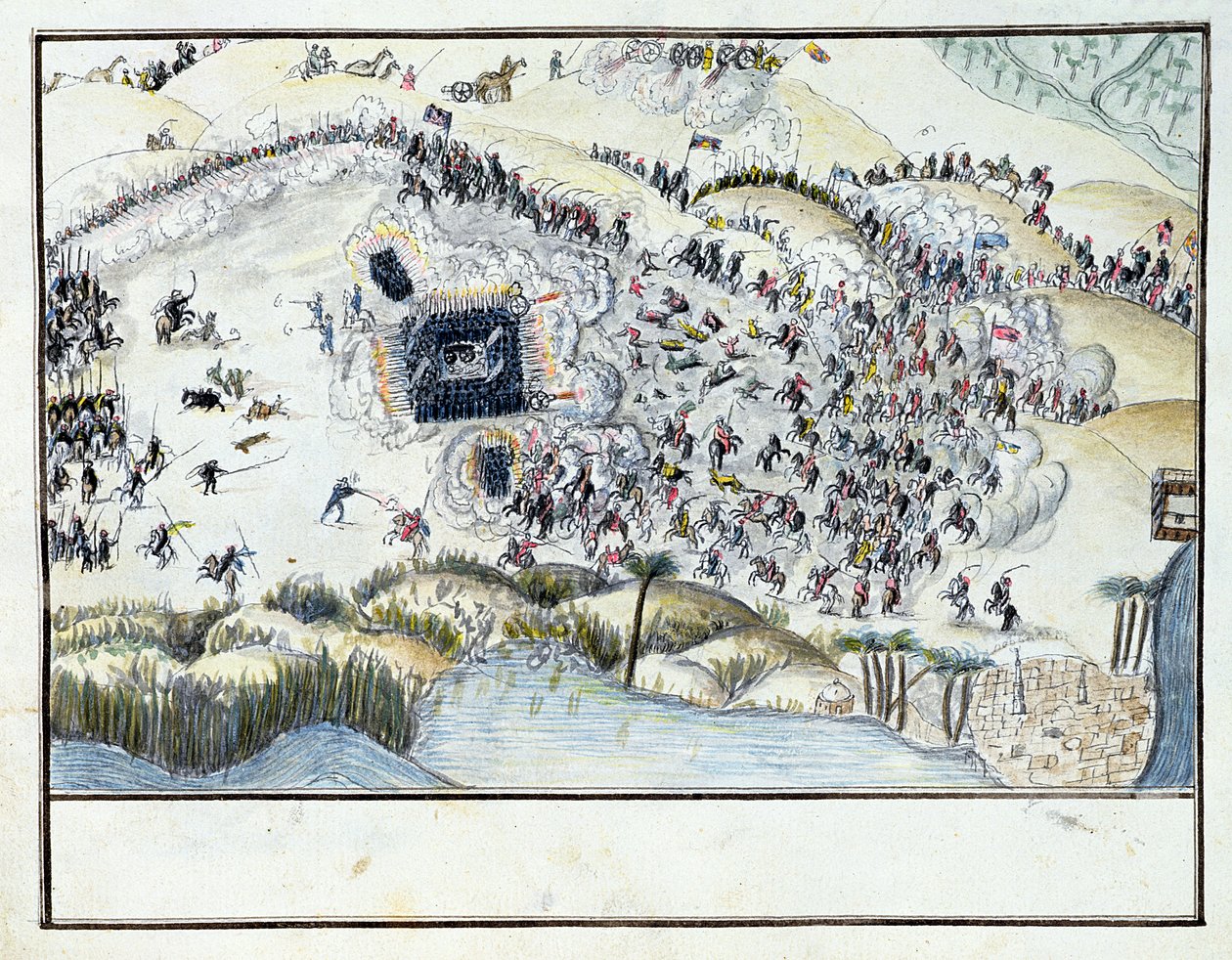 Ms.1688, Desert Battle under Bonapartes Egyptian Campaign, 1798 (wc på papper) av French School
