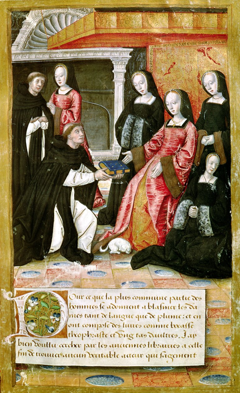 Ms.17 fol.1 Författaren erbjuder sin bok till Anne av Bretagne (1477-1514) från Vie des Femmes Celebres, ca 1505 av French School