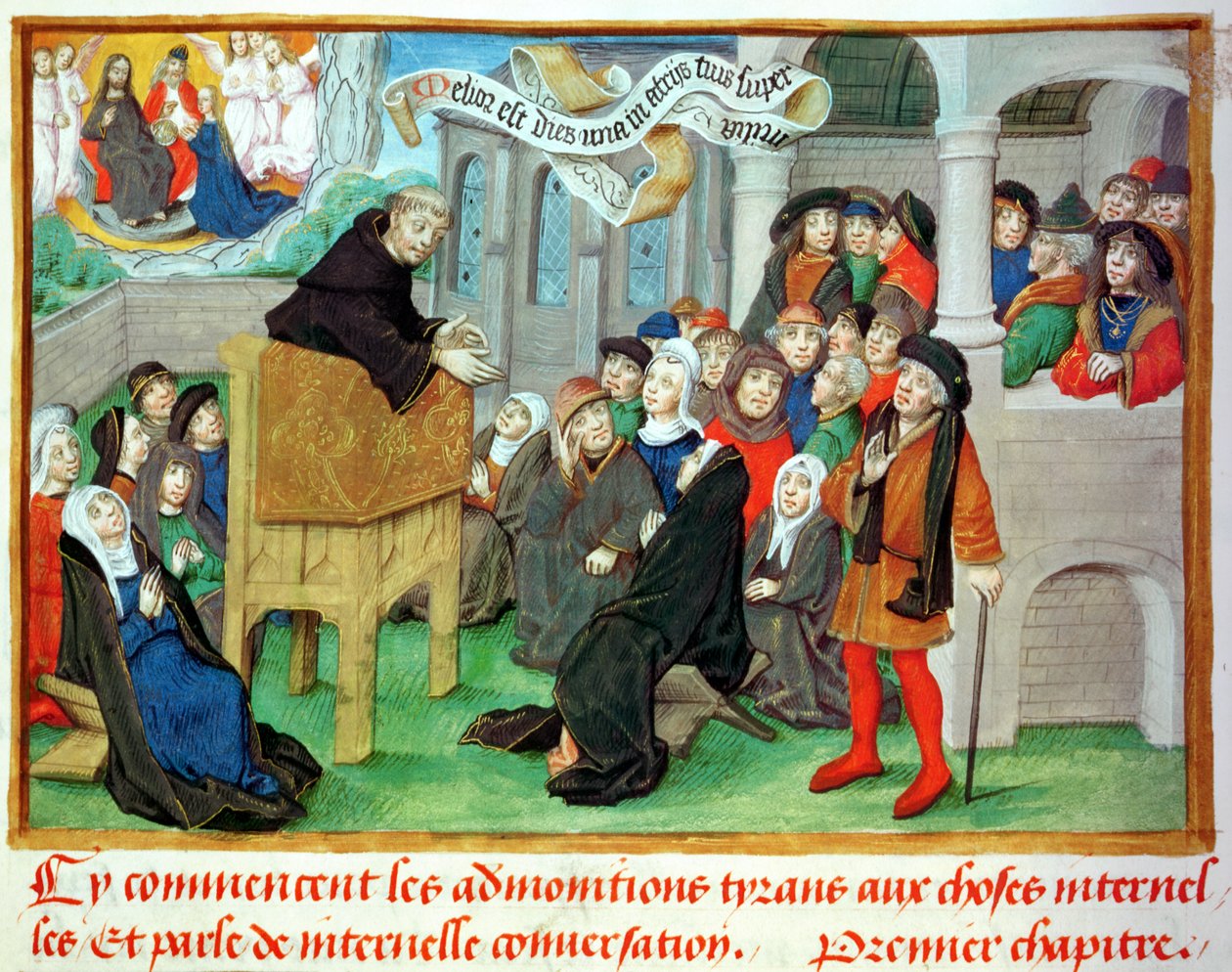 Ms.230 fol.57 Munk predikar om imitation, från Sermons sur la Passion et Traites Divers av Jean de Gerson (1363-1429) av French School