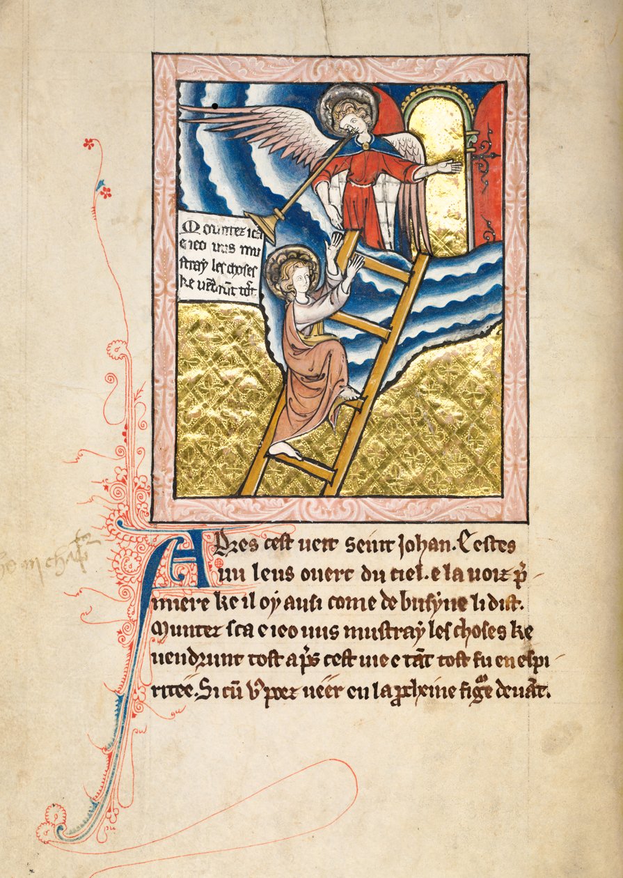 Ms65 f12v, Commentary on the Apocalypse of St John, sent 1200-tal (penna & bläck och tempera på veläng) av French School
