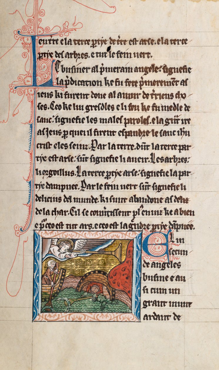 Ms65 f28r, Commentary on the Apocalypse of St John, sent 1200-tal (penna & bläck och tempera på veläng) av French School