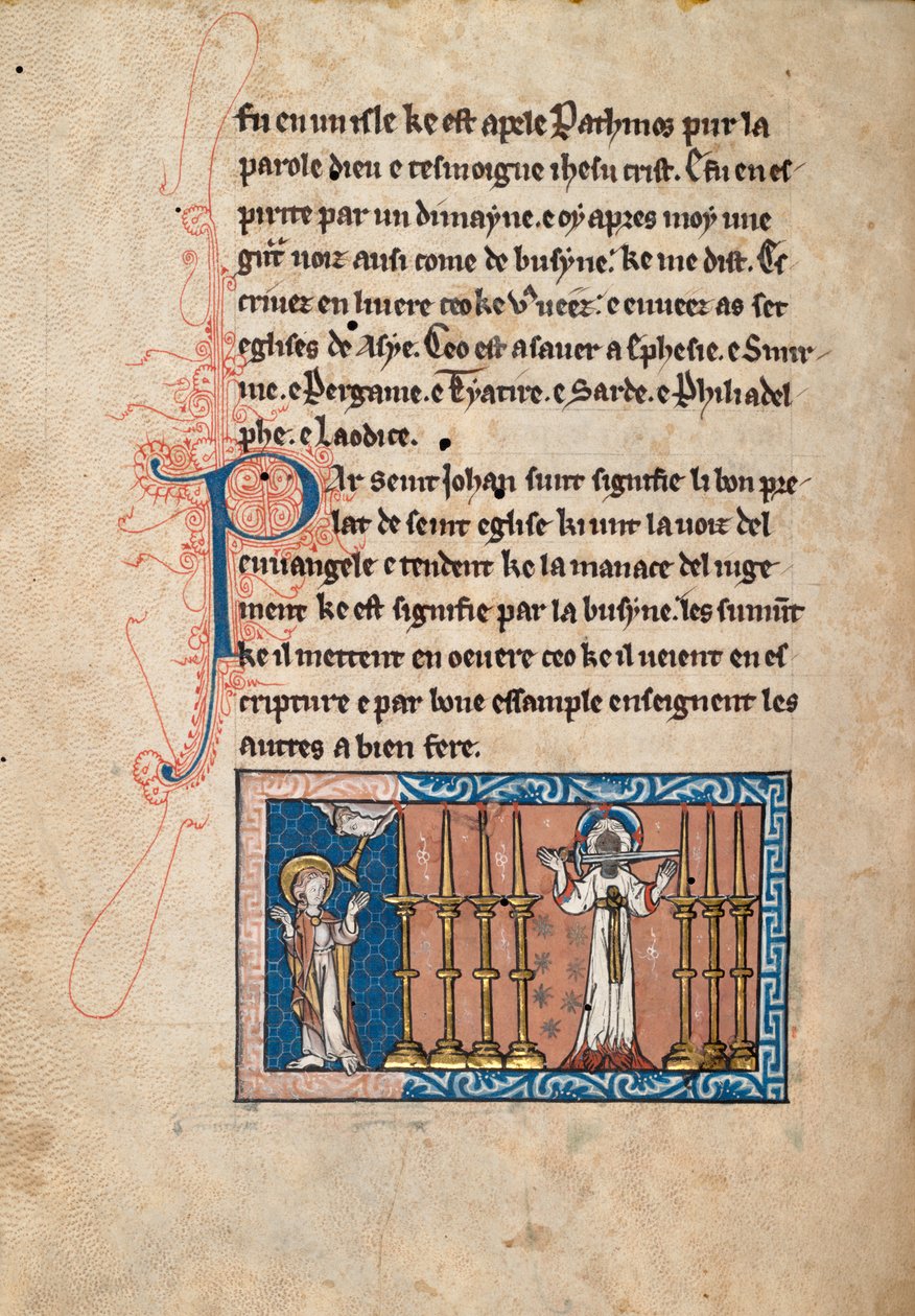 Ms65 f3v, Commentary on the Apocalypse of St John, sent 1200-tal (penna & bläck och tempera på veläng) av French School