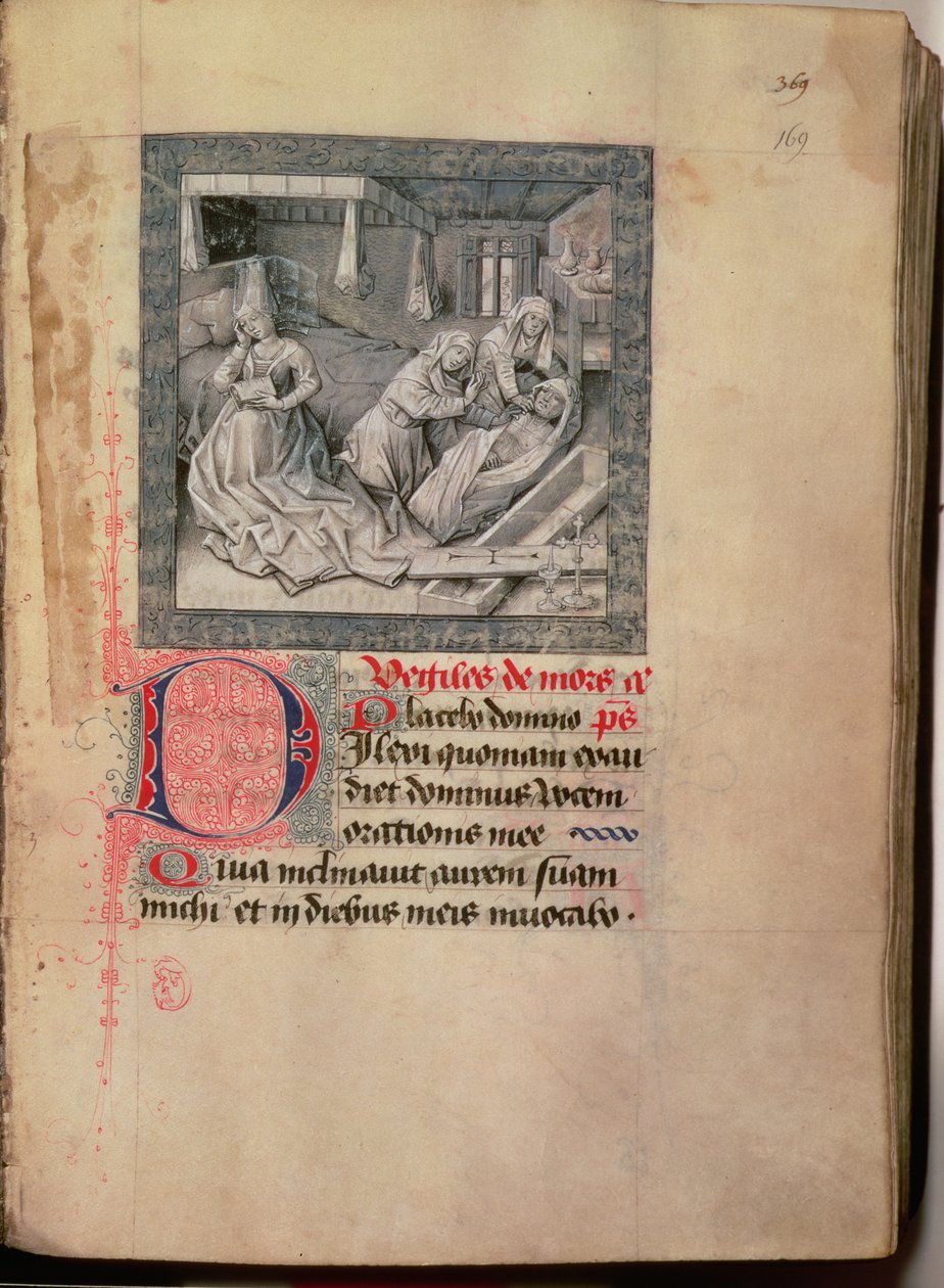 Ms.76 f.2 fol.169r Död, internering och begravning, från hertigen av Bourgognes timmar 1454-55 av French School