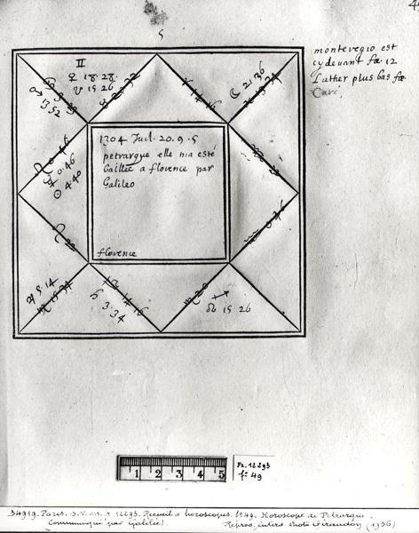Ms.Fr.12293 fol.49 Horoscope of Petrarch (1304-74) av Galileo, från en samling horoskop av figurer från 1300- till 1600-talet av French School